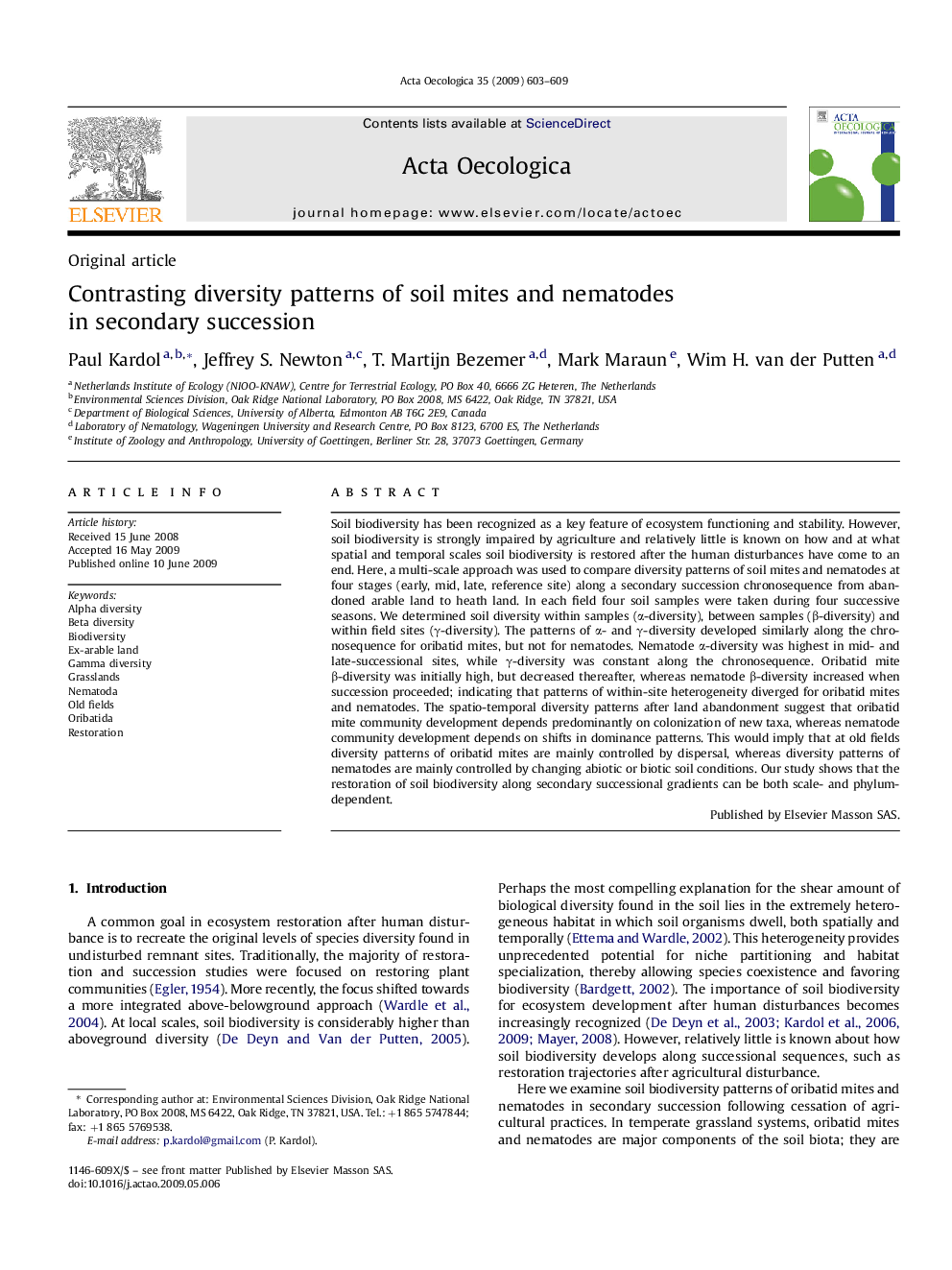 Contrasting diversity patterns of soil mites and nematodes in secondary succession