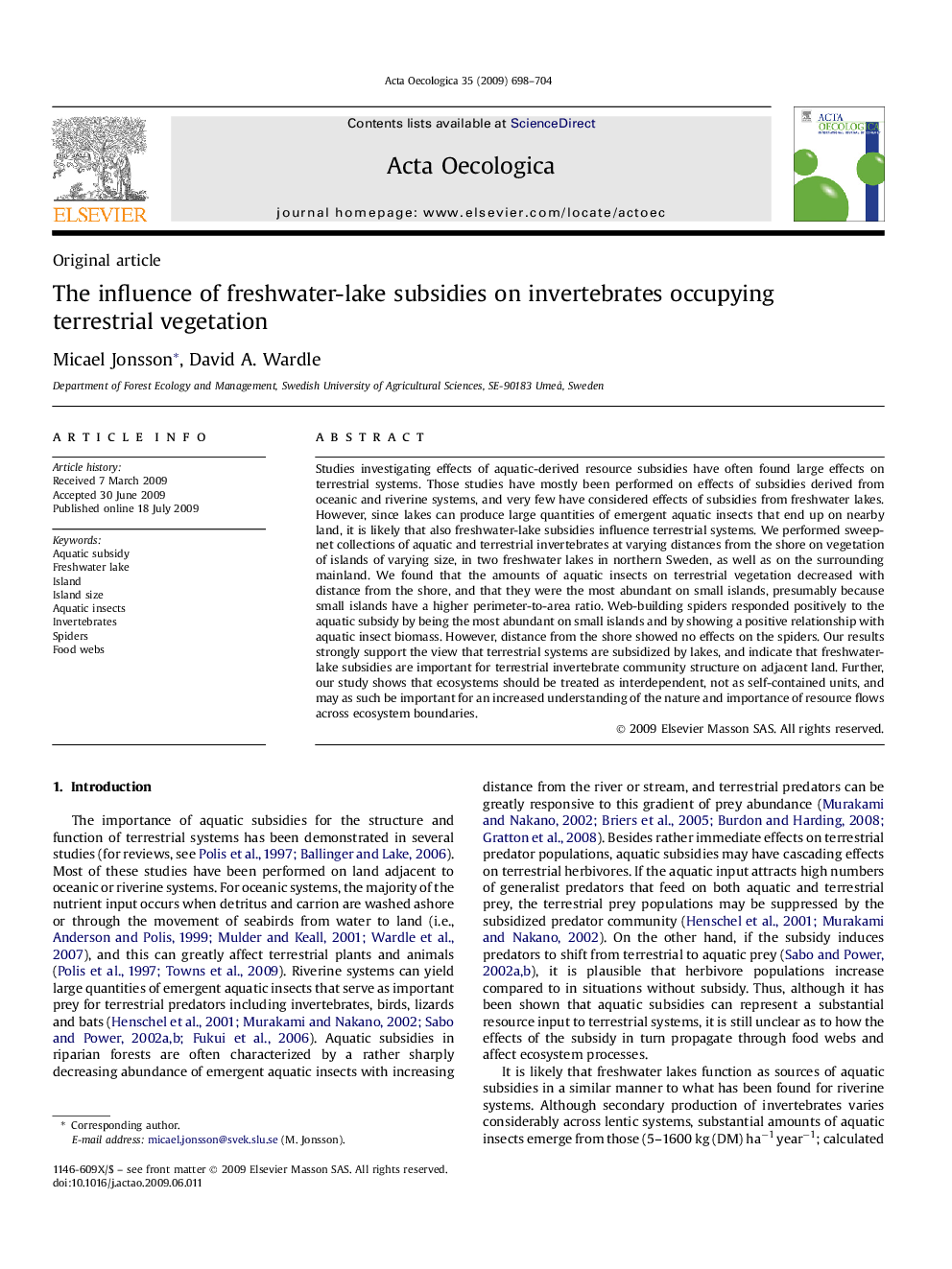 The influence of freshwater-lake subsidies on invertebrates occupying terrestrial vegetation