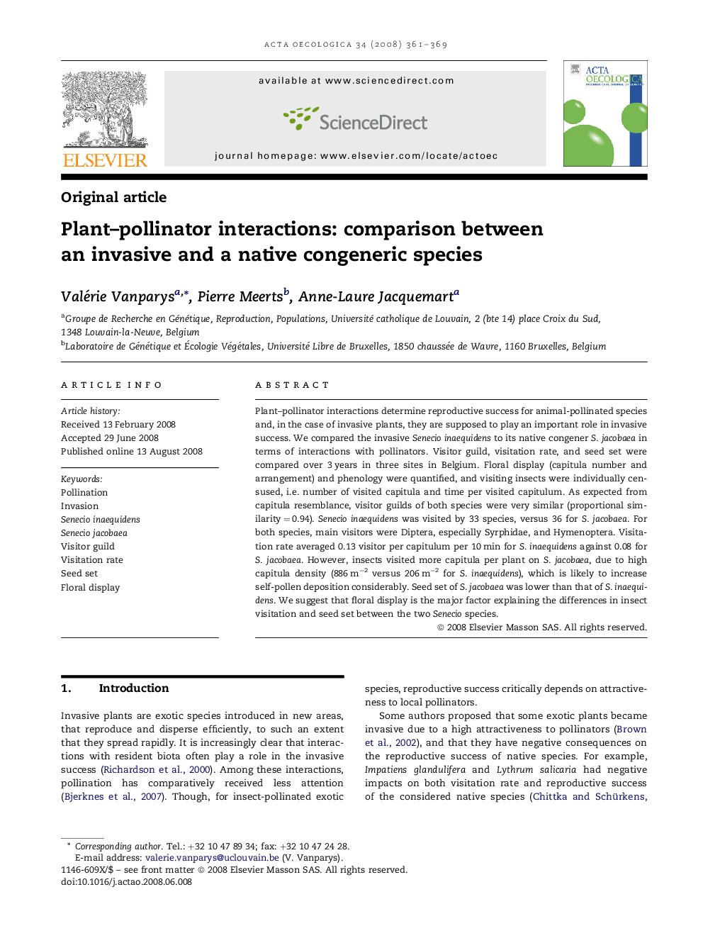 Plant-pollinator interactions: comparison between an invasive and a native congeneric species