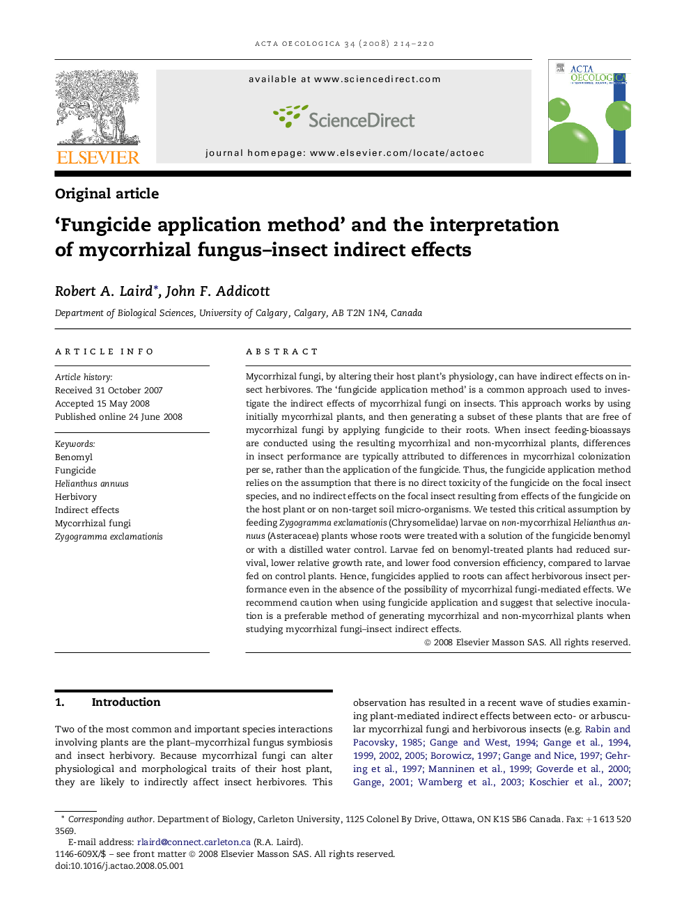 ‘Fungicide application method’ and the interpretation of mycorrhizal fungus–insect indirect effects