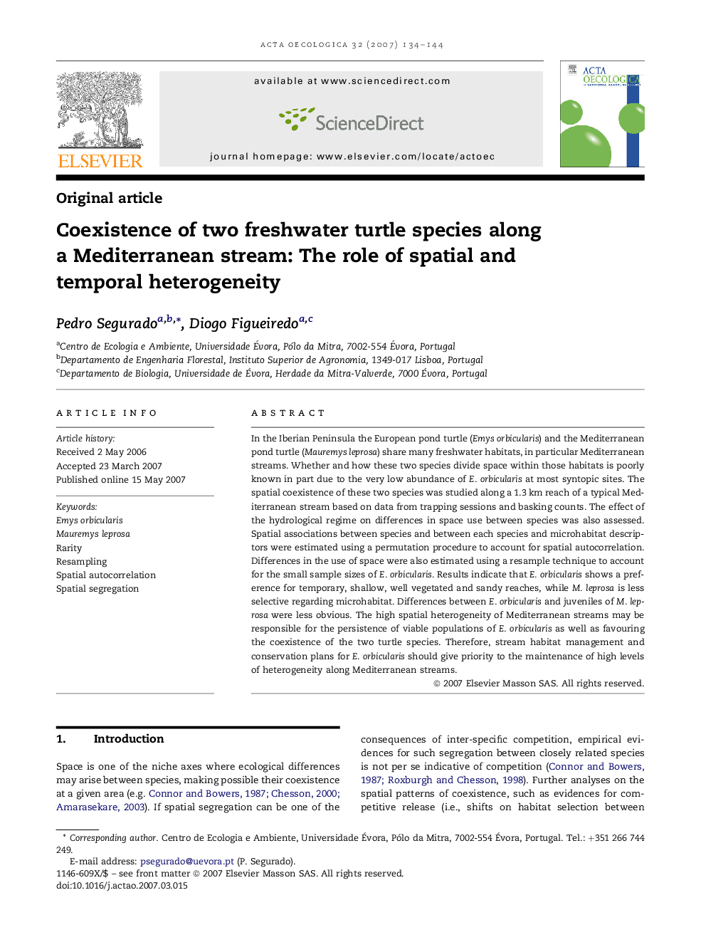 Coexistence of two freshwater turtle species along a Mediterranean stream: The role of spatial and temporal heterogeneity