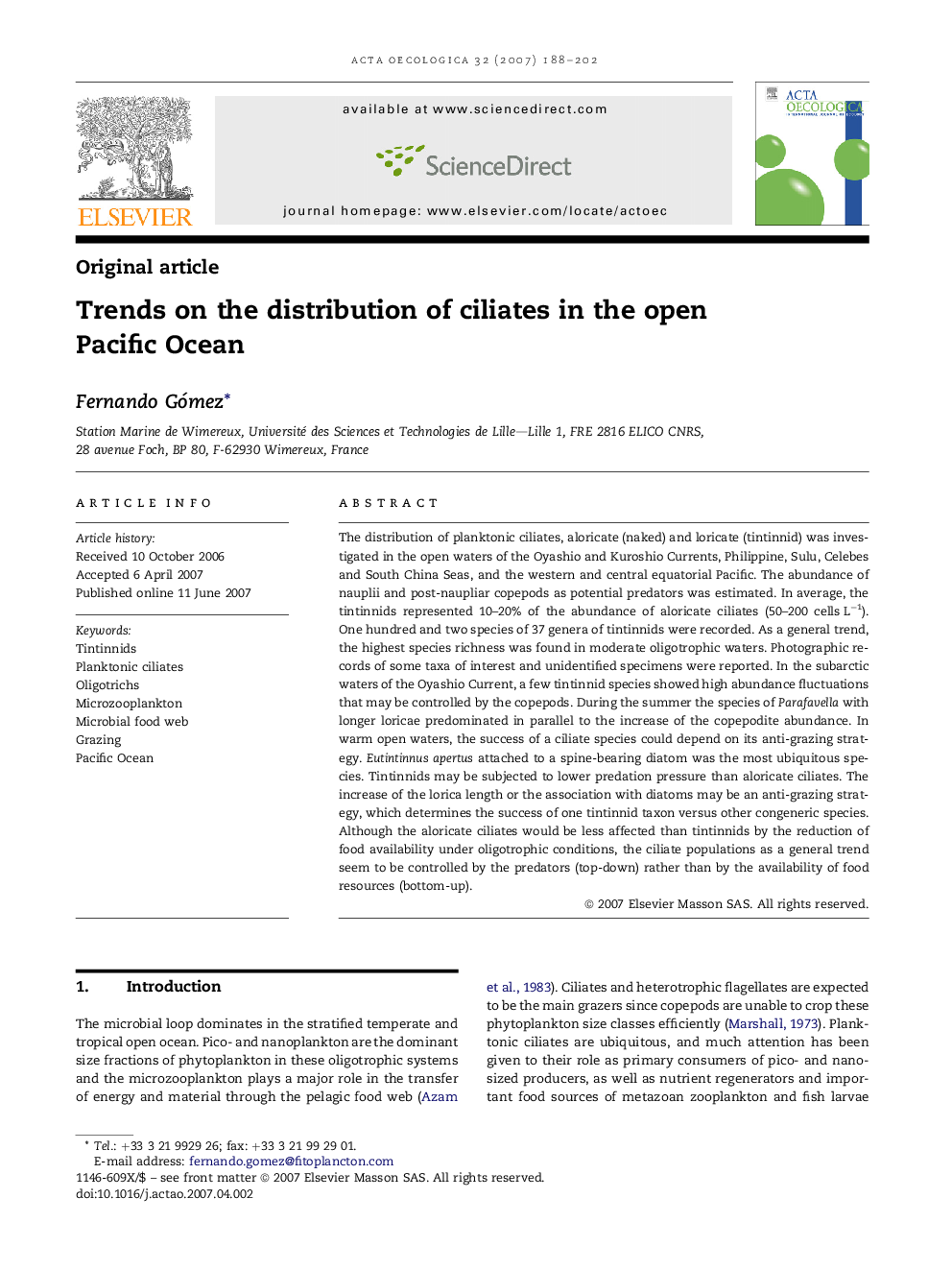 Trends on the distribution of ciliates in the open Pacific Ocean