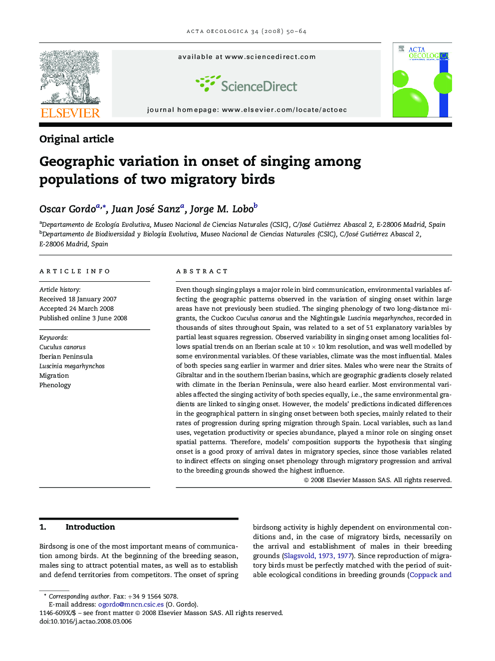 Geographic variation in onset of singing among populations of two migratory birds