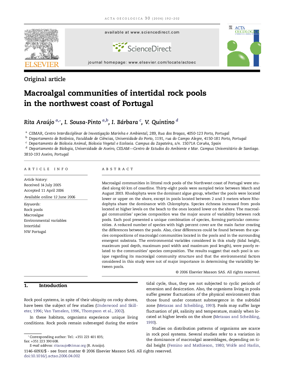 Macroalgal communities ofÂ intertidal rock pools inÂ theÂ northwest coast ofÂ Portugal