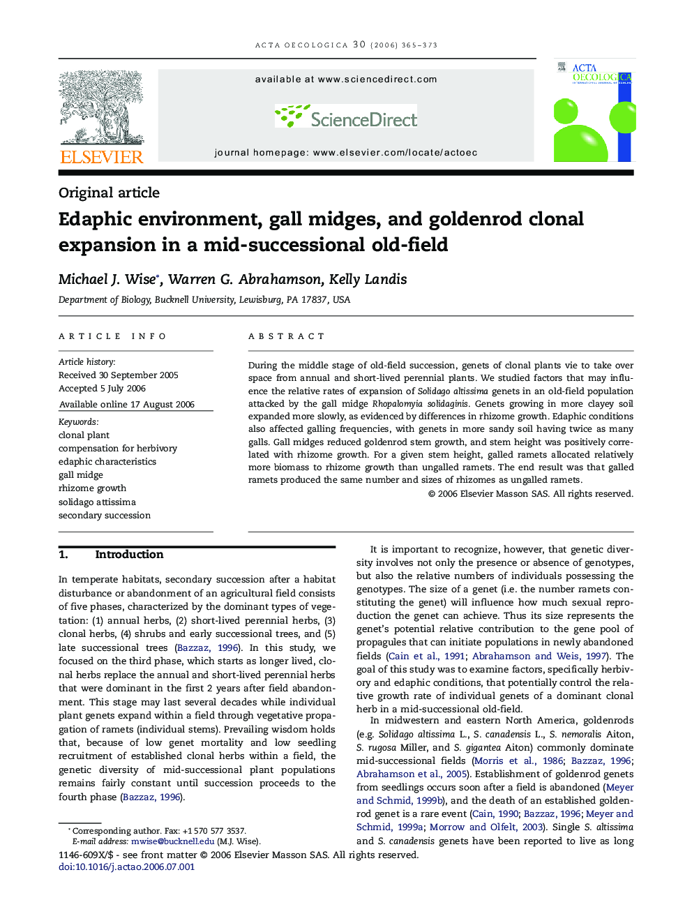 Edaphic environment, gall midges, and goldenrod clonal expansion in a mid-successional old-field