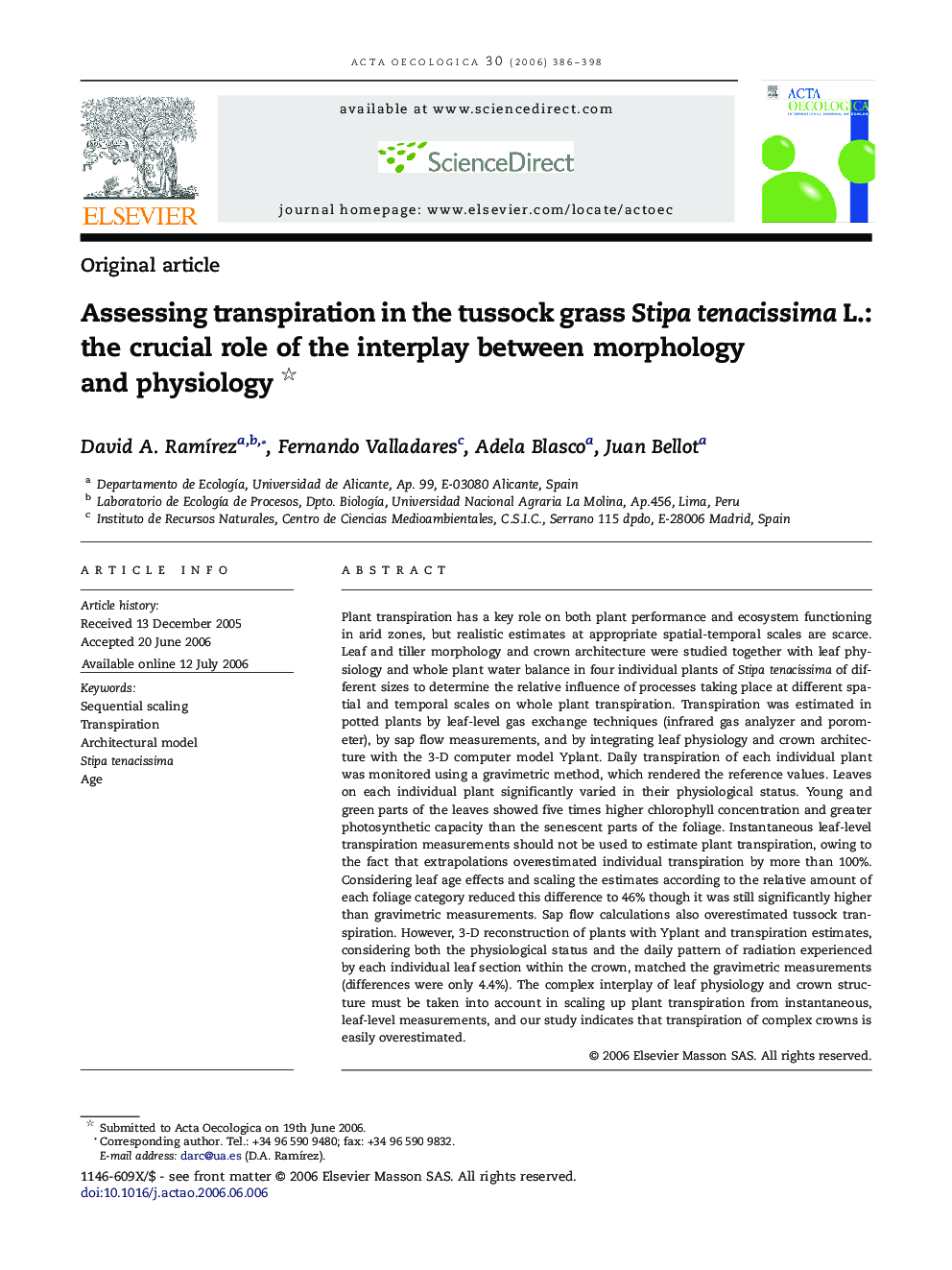 Assessing transpiration inÂ theÂ tussock grass StipaÂ tenacissima L.: theÂ crucial role ofÂ theÂ interplay between morphology andÂ physiology