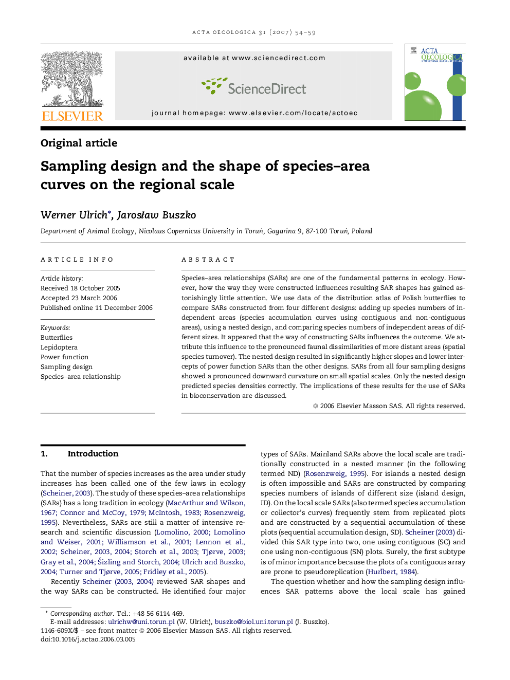 Sampling design and the shape of species–area curves on the regional scale