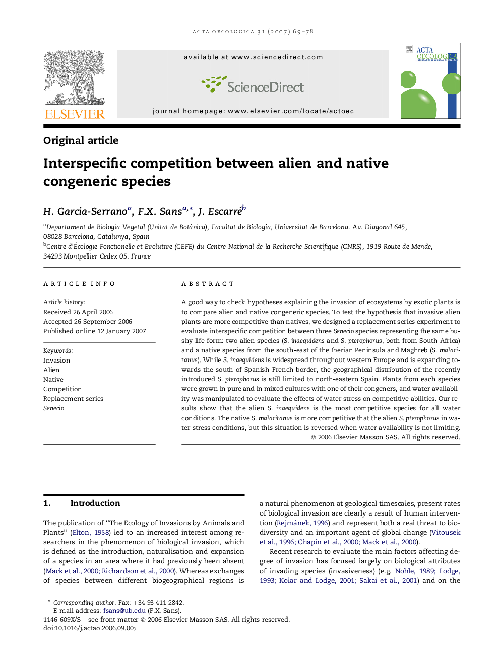 Interspecific competition between alien and native congeneric species