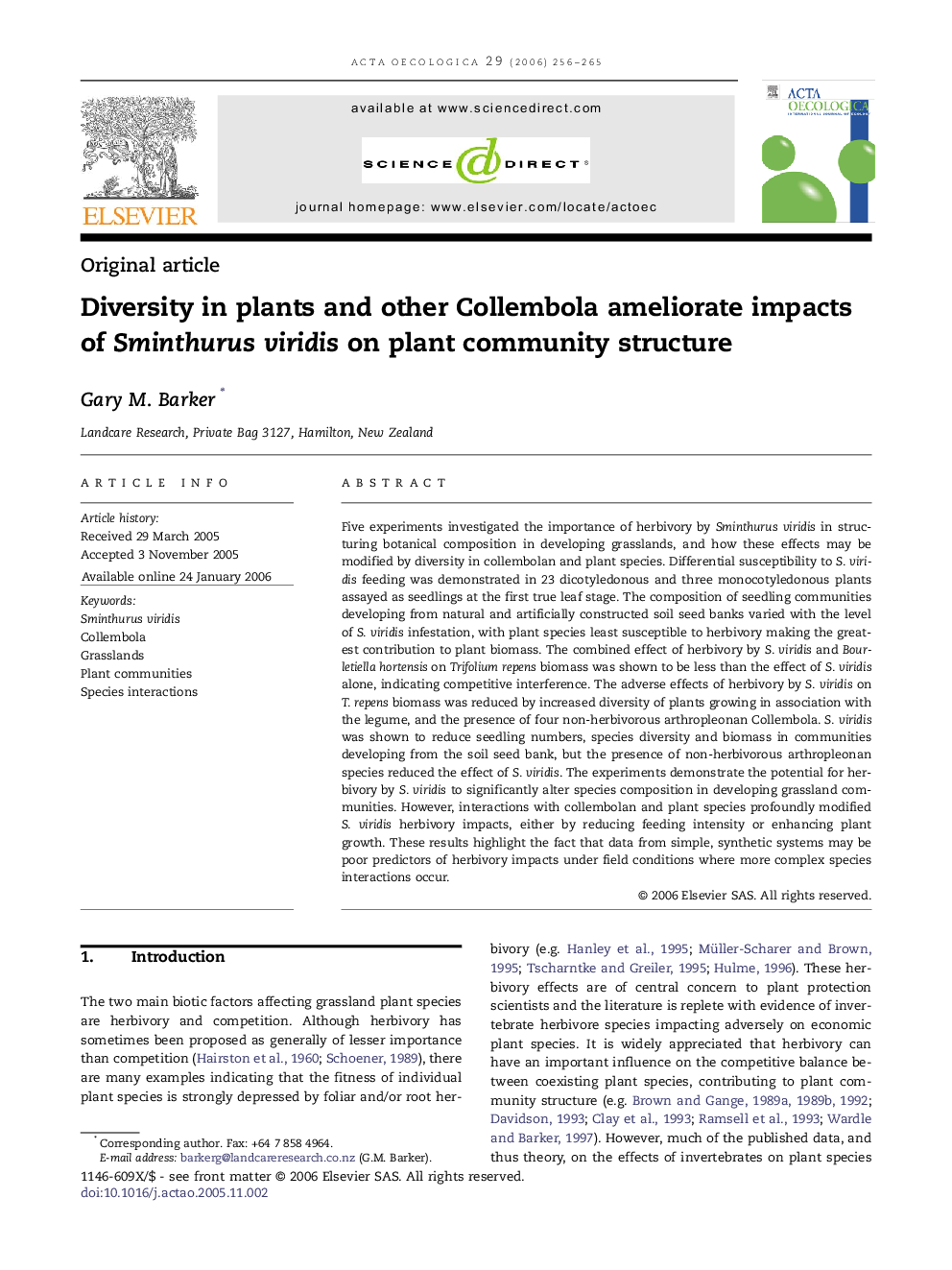 Diversity in plants and other Collembola ameliorate impacts of Sminthurus viridis on plant community structure