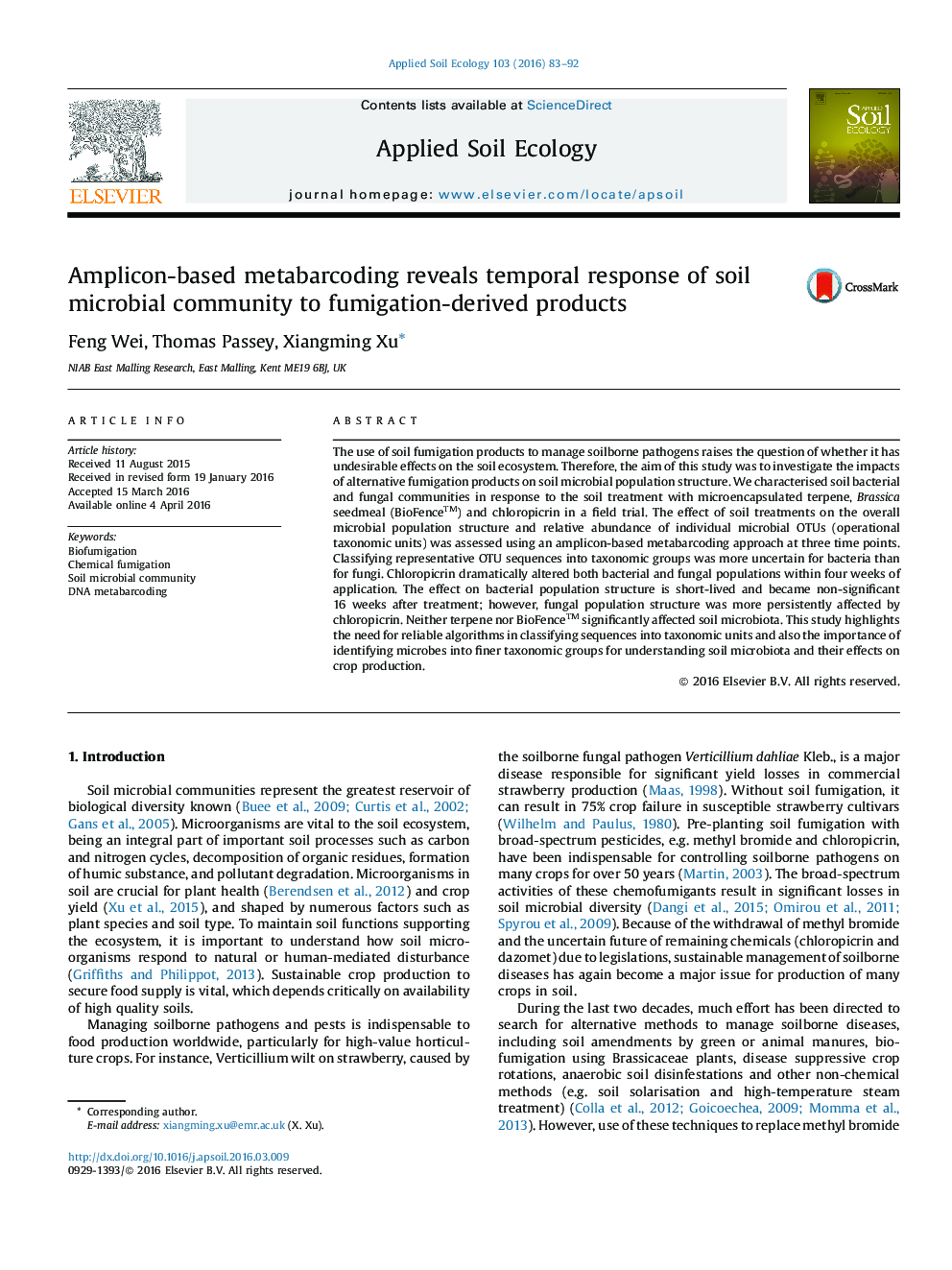 Amplicon-based metabarcoding reveals temporal response of soil microbial community to fumigation-derived products