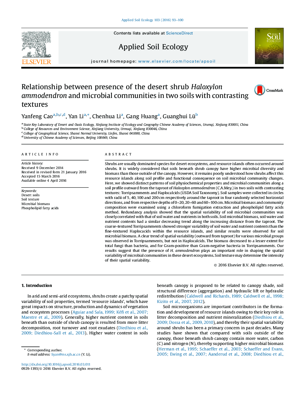 Relationship between presence of the desert shrub Haloxylon ammodendron and microbial communities in two soils with contrasting textures