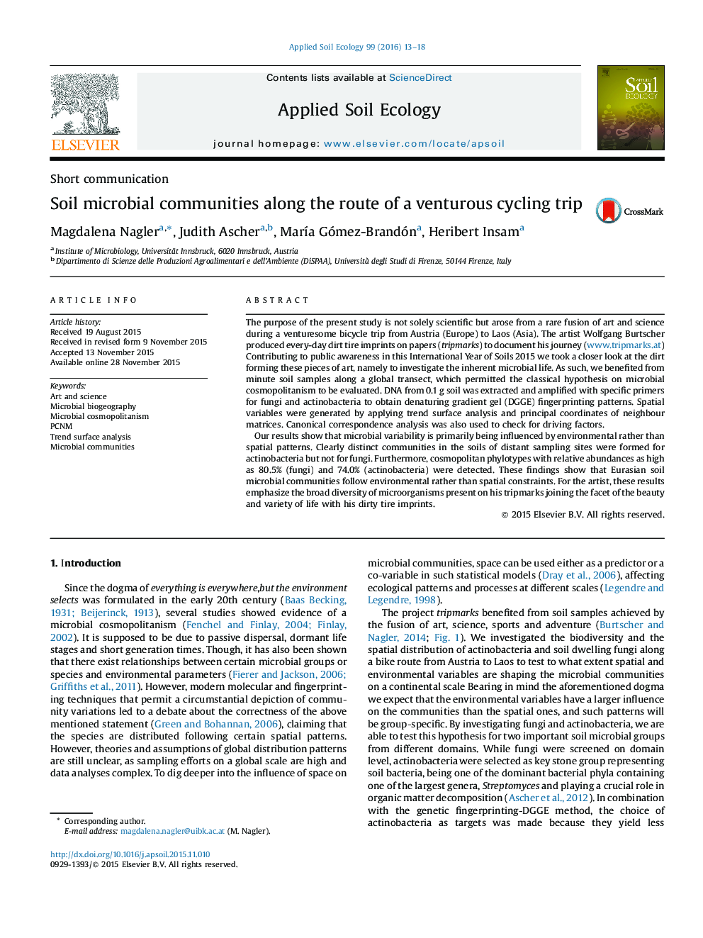 Soil microbial communities along the route of a venturous cycling trip