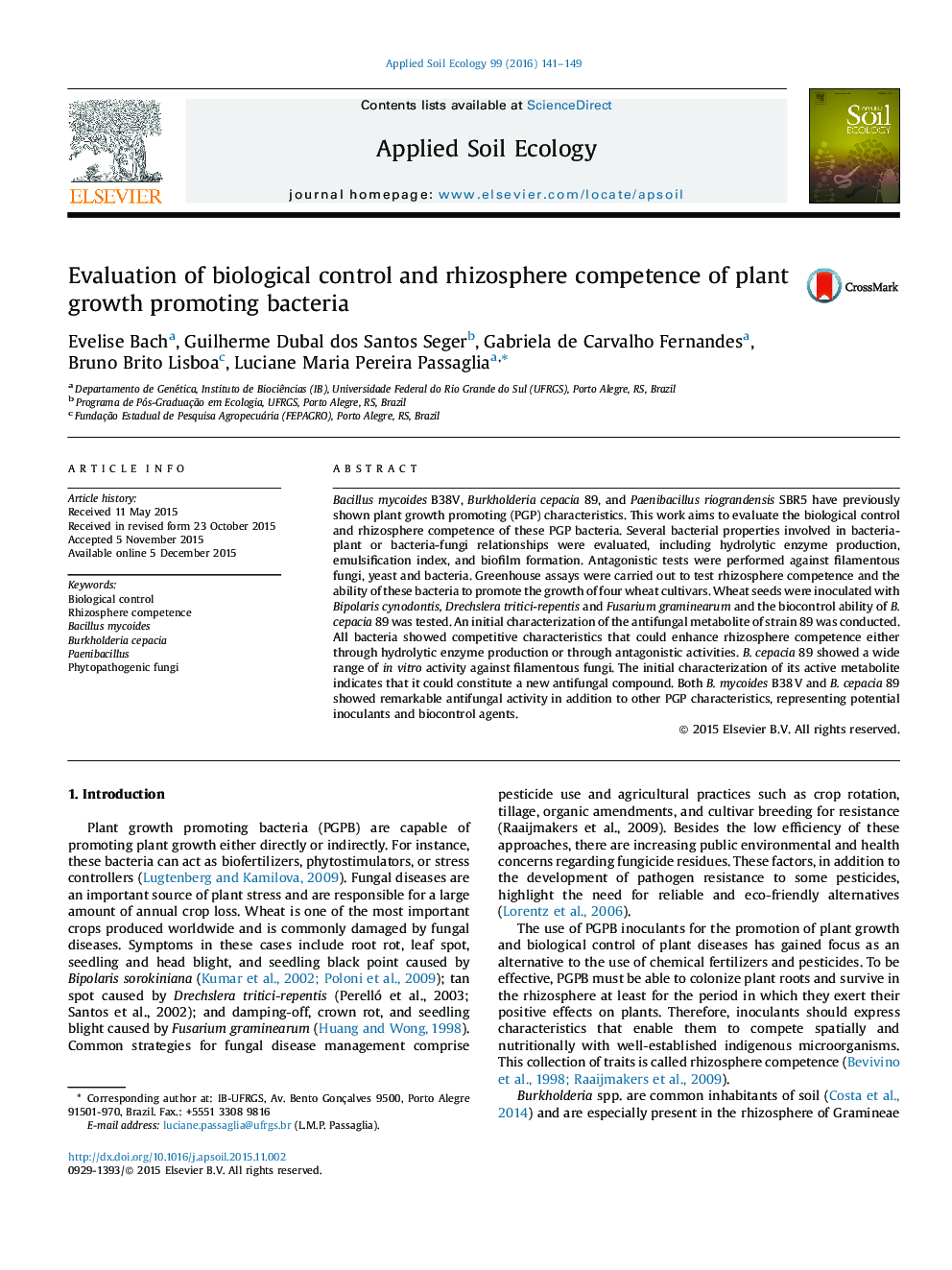 Evaluation of biological control and rhizosphere competence of plant growth promoting bacteria