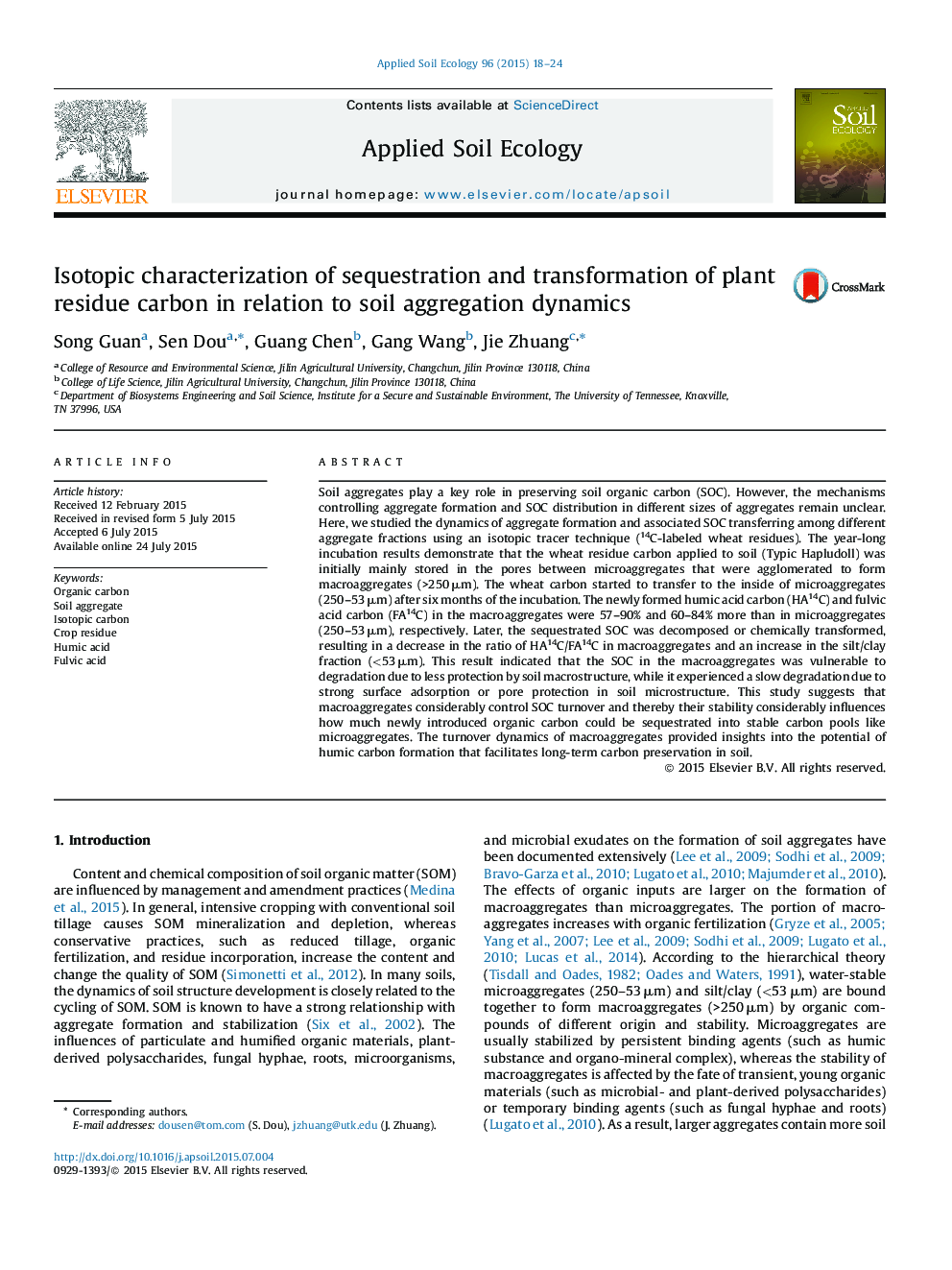 Isotopic characterization of sequestration and transformation of plant residue carbon in relation to soil aggregation dynamics