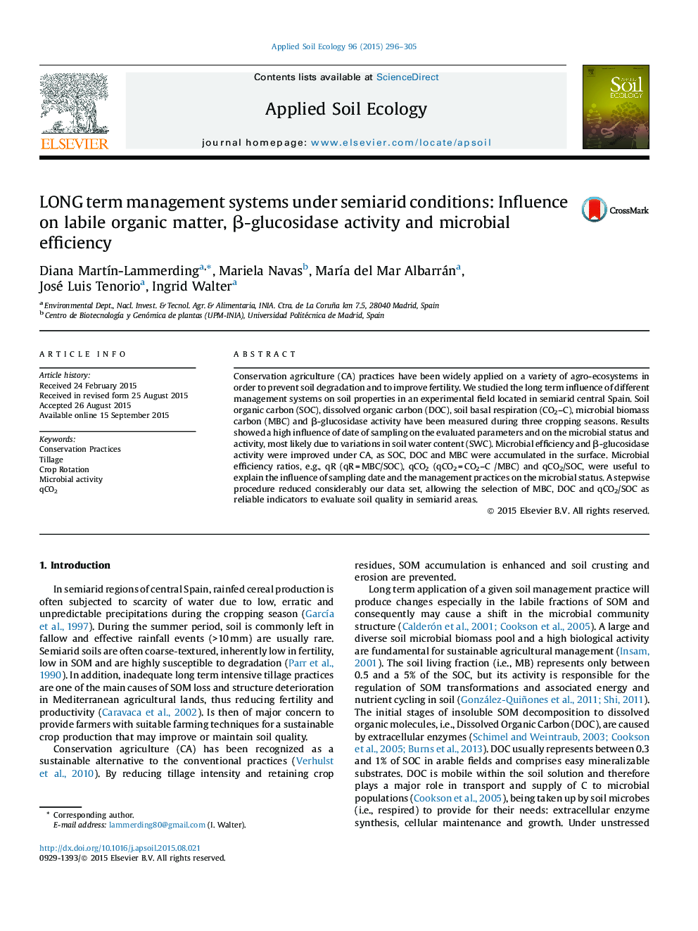 LONG term management systems under semiarid conditions: Influence on labile organic matter, β-glucosidase activity and microbial efficiency
