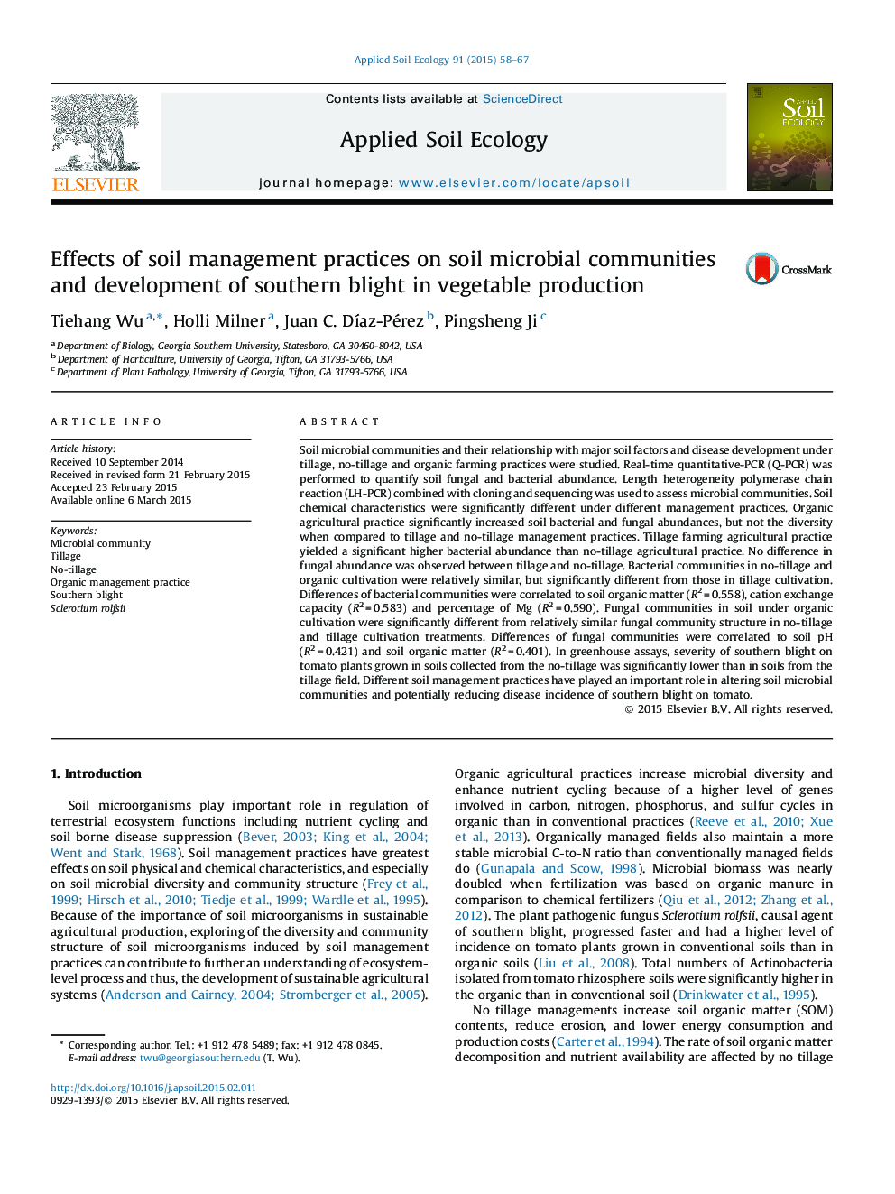 Effects of soil management practices on soil microbial communities and development of southern blight in vegetable production