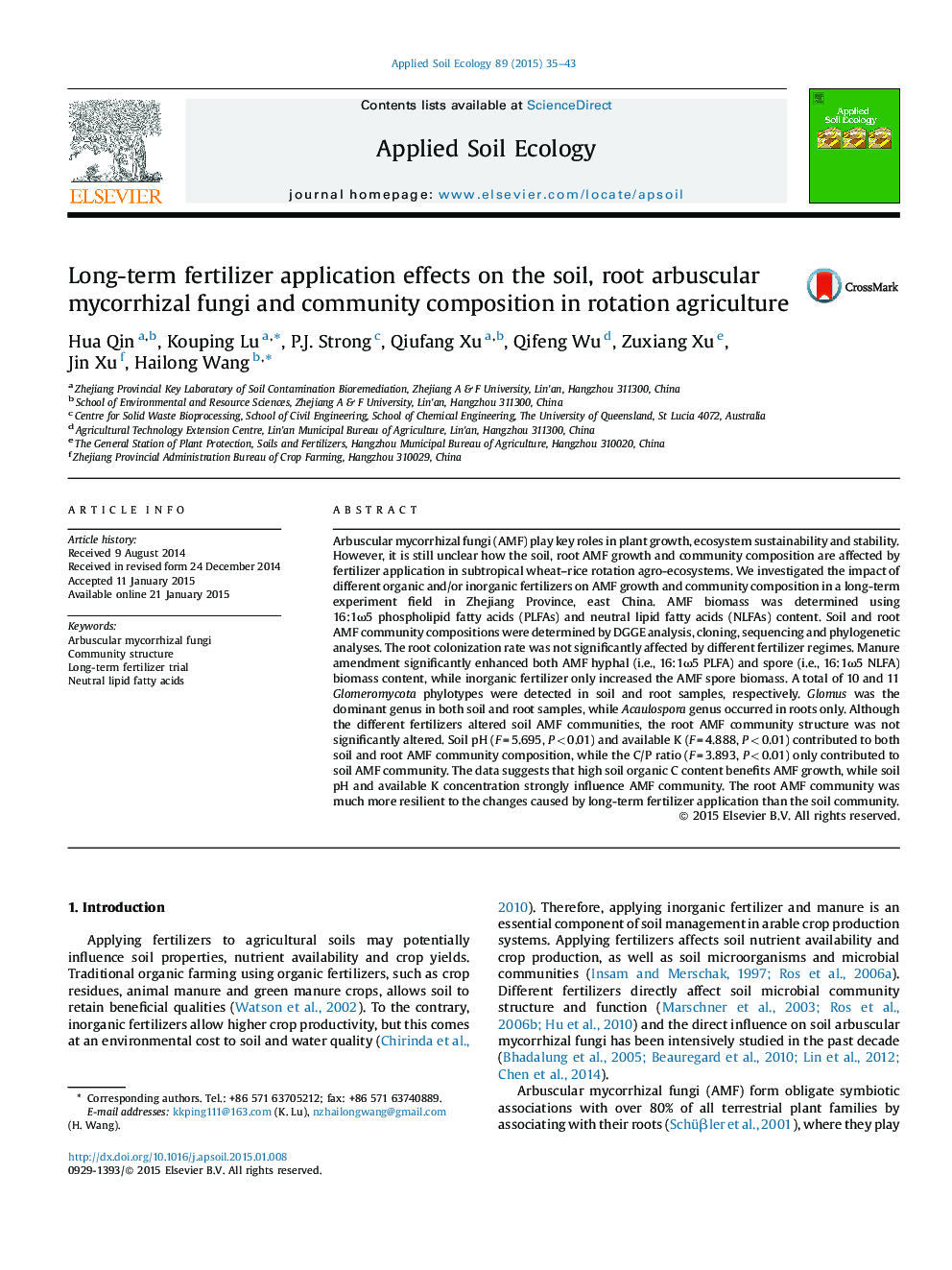 Long-term fertilizer application effects on the soil, root arbuscular mycorrhizal fungi and community composition in rotation agriculture
