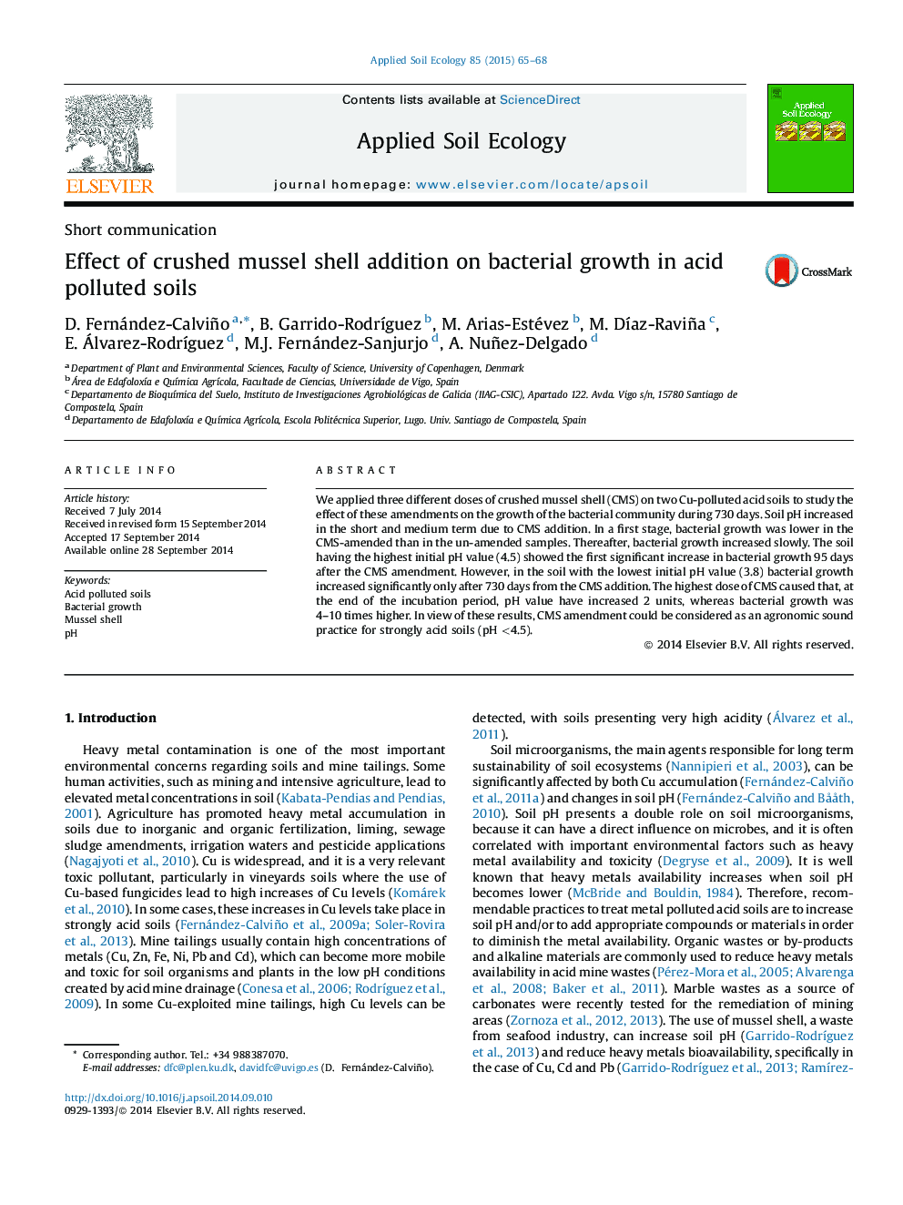 Effect of crushed mussel shell addition on bacterial growth in acid polluted soils