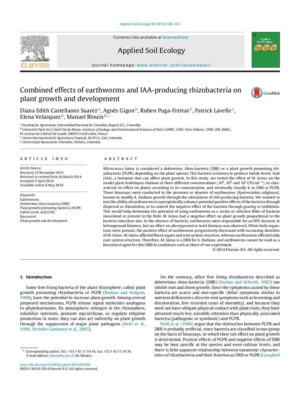 Combined effects of earthworms and IAA-producing rhizobacteria on plant growth and development