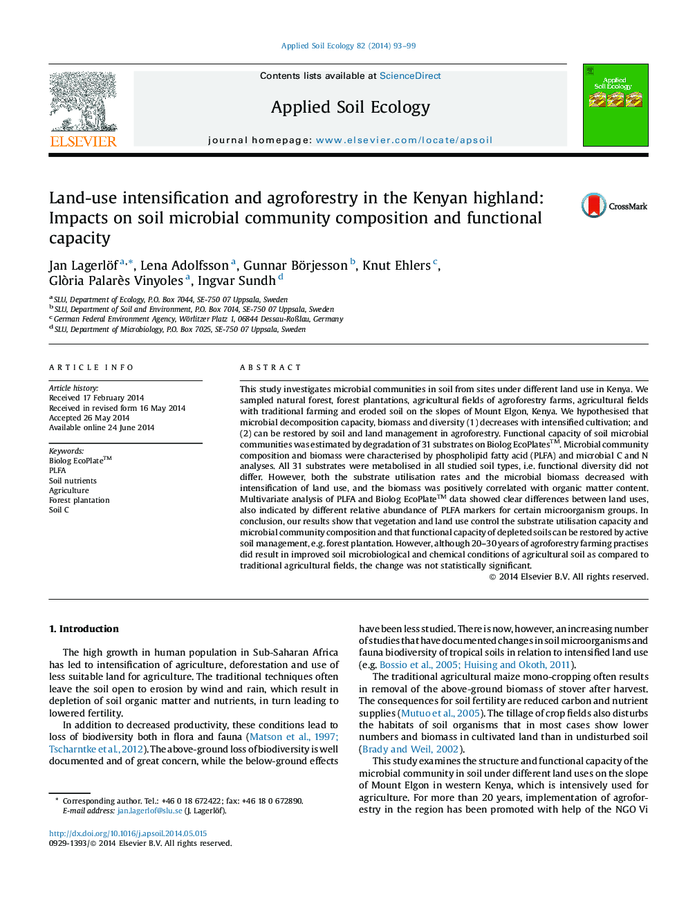 Land-use intensification and agroforestry in the Kenyan highland: Impacts on soil microbial community composition and functional capacity