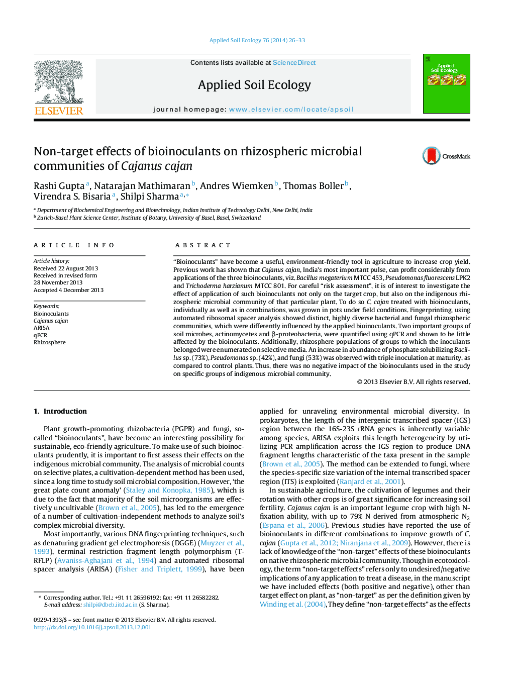 Non-target effects of bioinoculants on rhizospheric microbial communities of Cajanus cajan