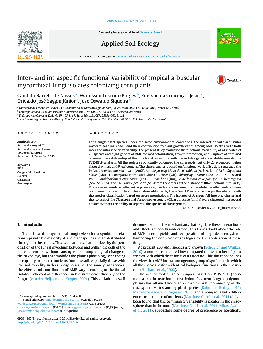 Inter- and intraspecific functional variability of tropical arbuscular mycorrhizal fungi isolates colonizing corn plants