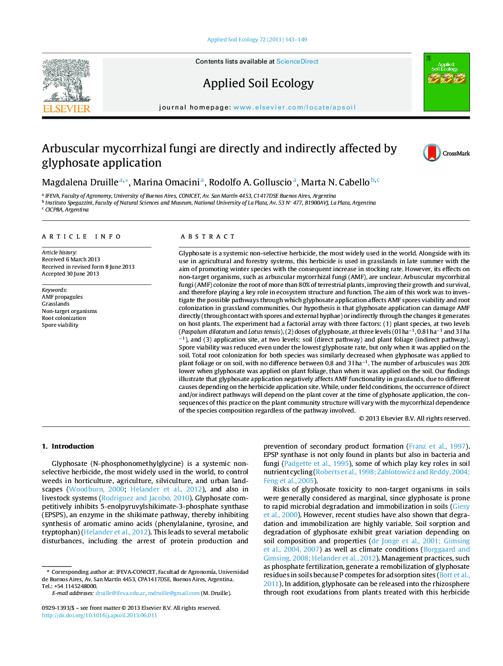 Arbuscular mycorrhizal fungi are directly and indirectly affected by glyphosate application