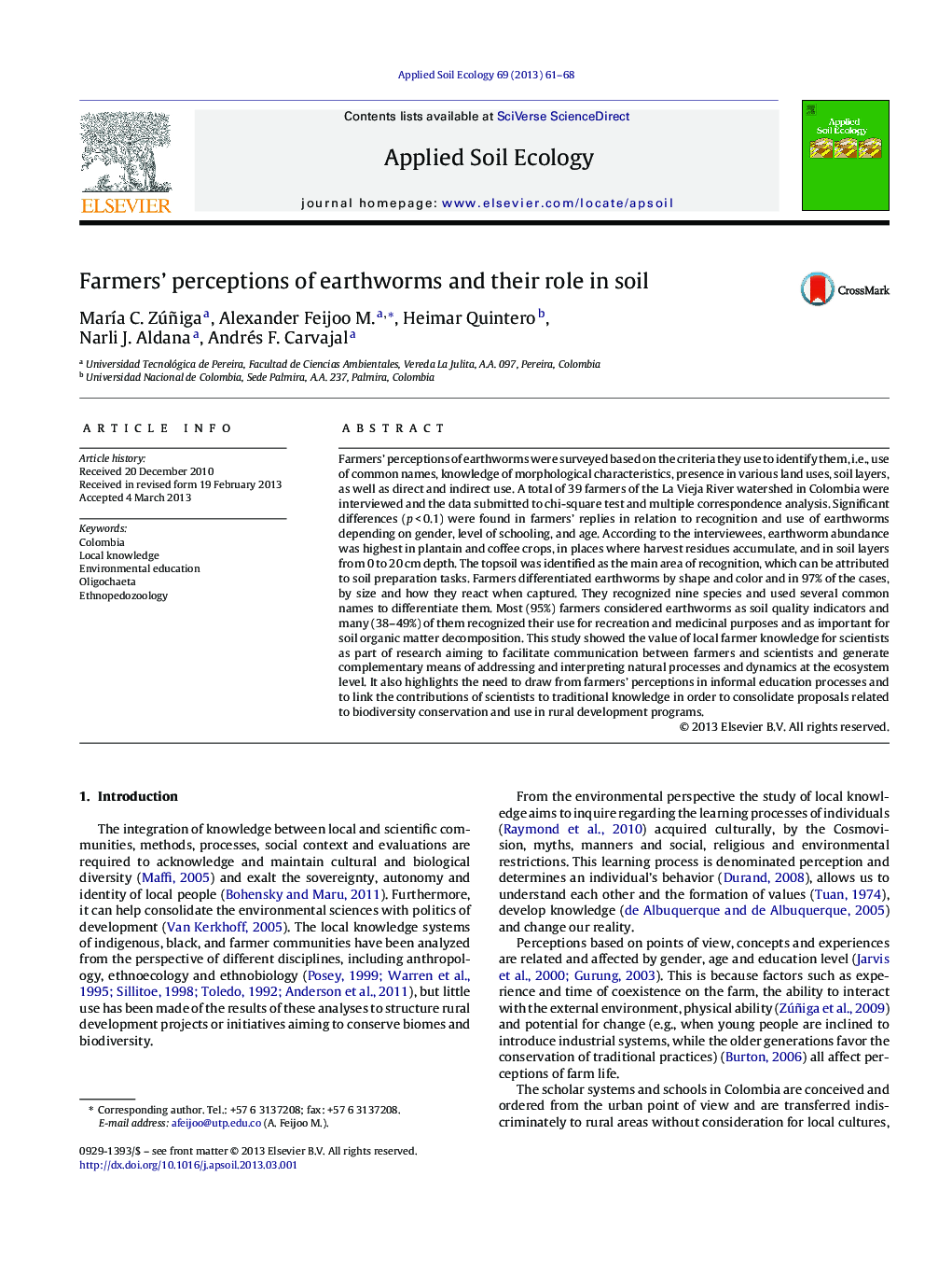 Farmers’ perceptions of earthworms and their role in soil