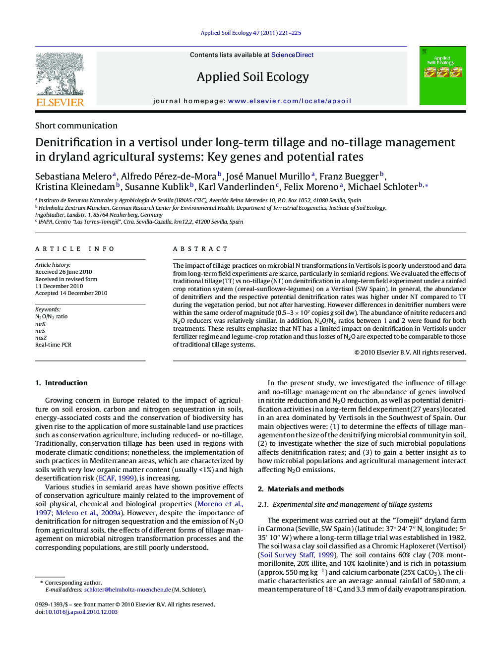 Denitrification in a vertisol under long-term tillage and no-tillage management in dryland agricultural systems: Key genes and potential rates