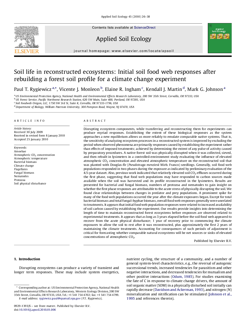 Soil life in reconstructed ecosystems: Initial soil food web responses after rebuilding a forest soil profile for a climate change experiment