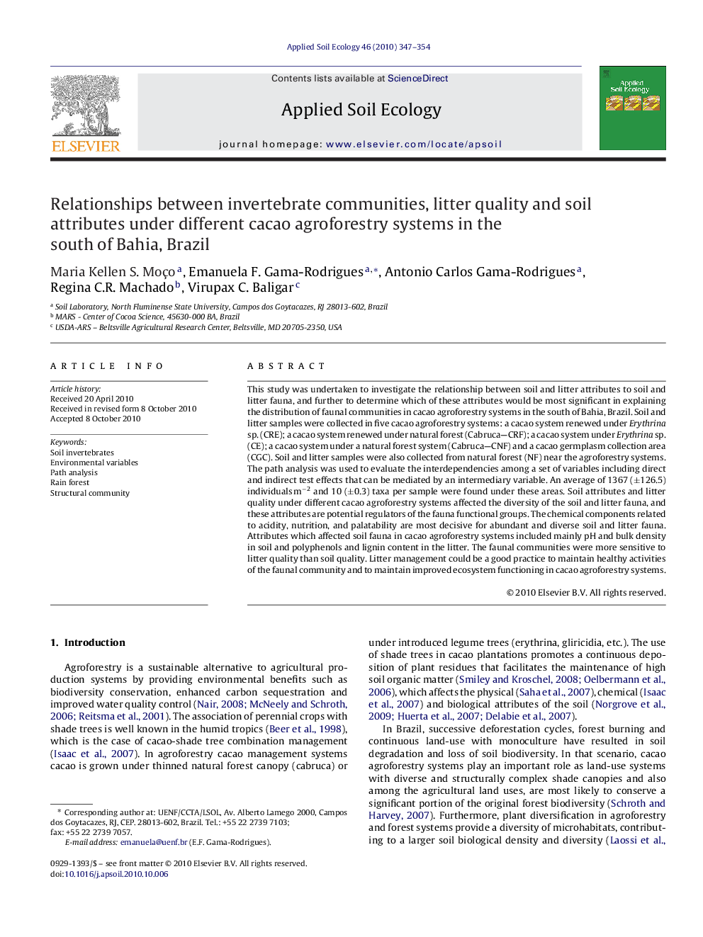 Relationships between invertebrate communities, litter quality and soil attributes under different cacao agroforestry systems in the south of Bahia, Brazil