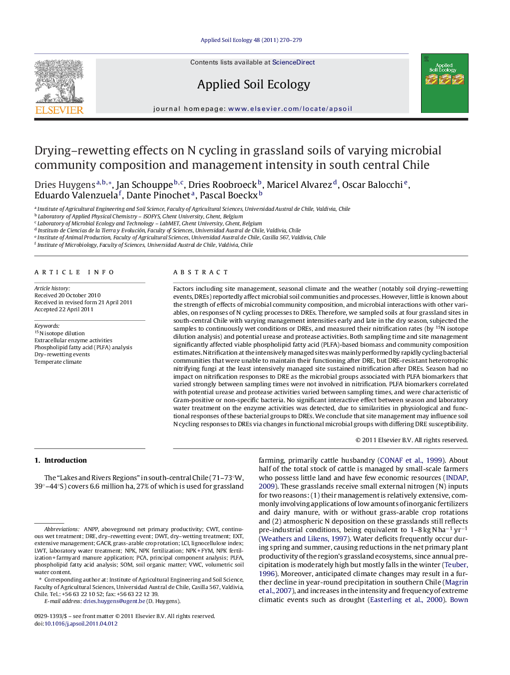 Drying–rewetting effects on N cycling in grassland soils of varying microbial community composition and management intensity in south central Chile
