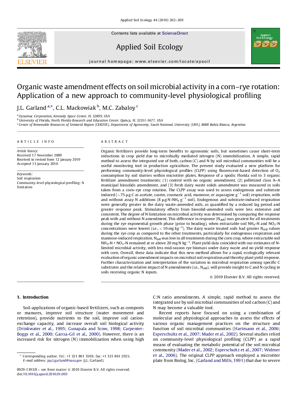Organic waste amendment effects on soil microbial activity in a corn-rye rotation: Application of a new approach to community-level physiological profiling