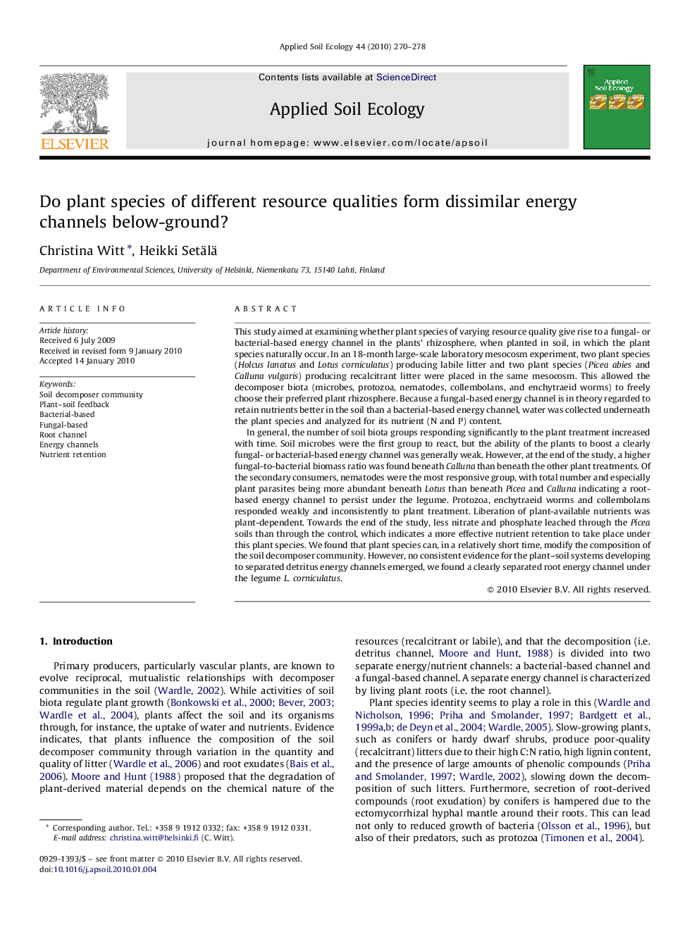 Do plant species of different resource qualities form dissimilar energy channels below-ground?