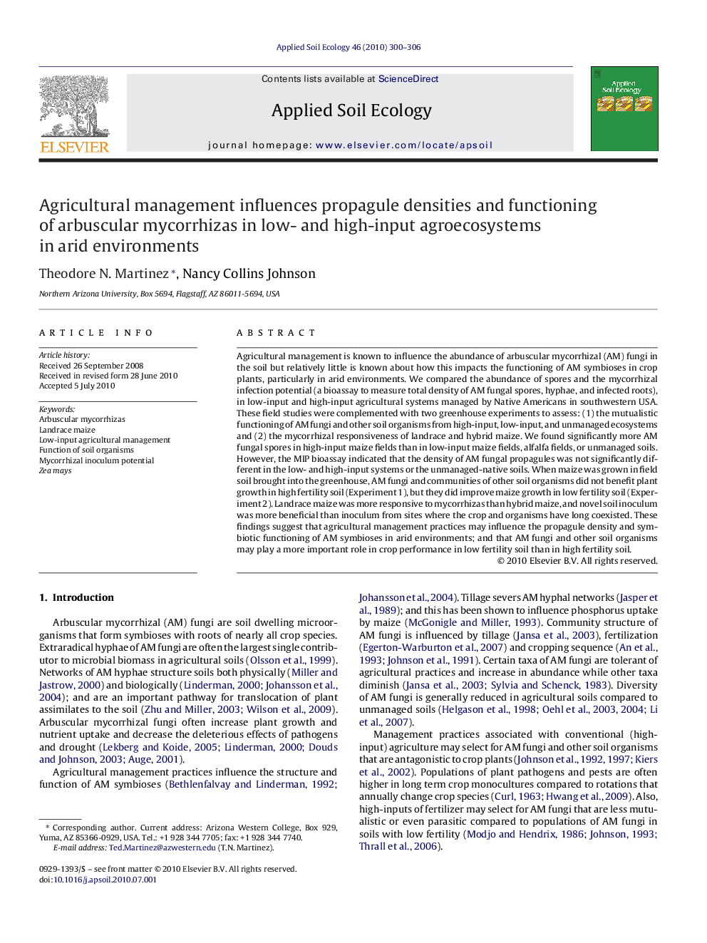 Agricultural management influences propagule densities and functioning of arbuscular mycorrhizas in low- and high-input agroecosystems in arid environments