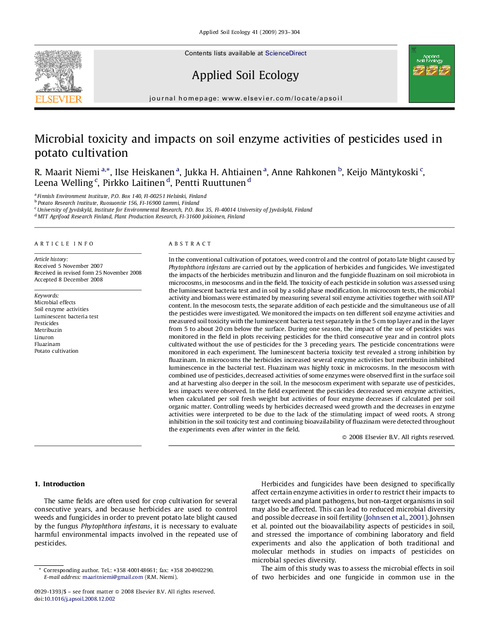 Microbial toxicity and impacts on soil enzyme activities of pesticides used in potato cultivation