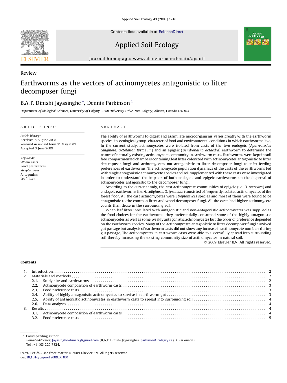 Earthworms as the vectors of actinomycetes antagonistic to litter decomposer fungi