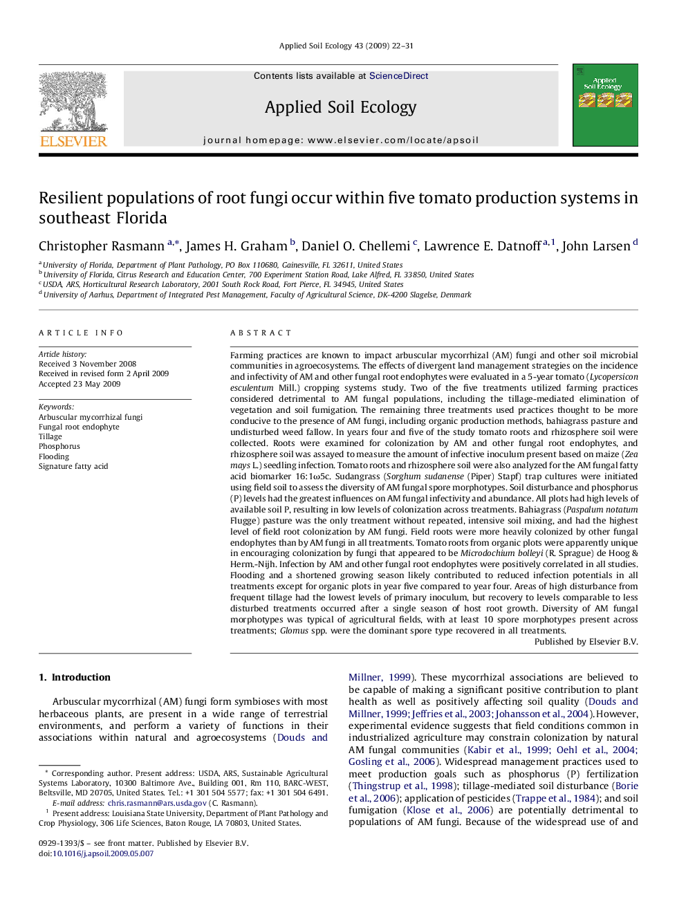 Resilient populations of root fungi occur within five tomato production systems in southeast Florida