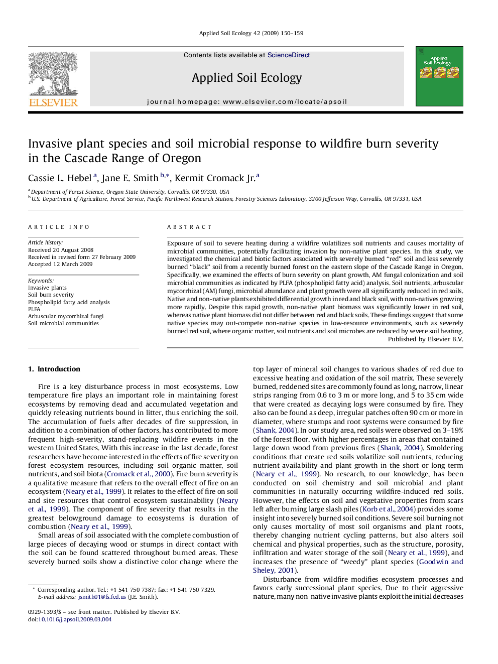 Invasive plant species and soil microbial response to wildfire burn severity in the Cascade Range of Oregon