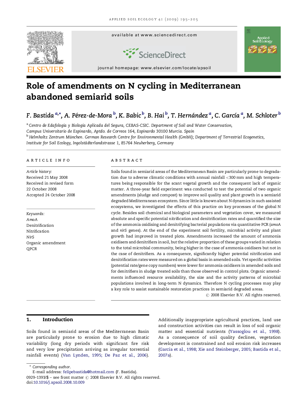 Role of amendments on N cycling in Mediterranean abandoned semiarid soils