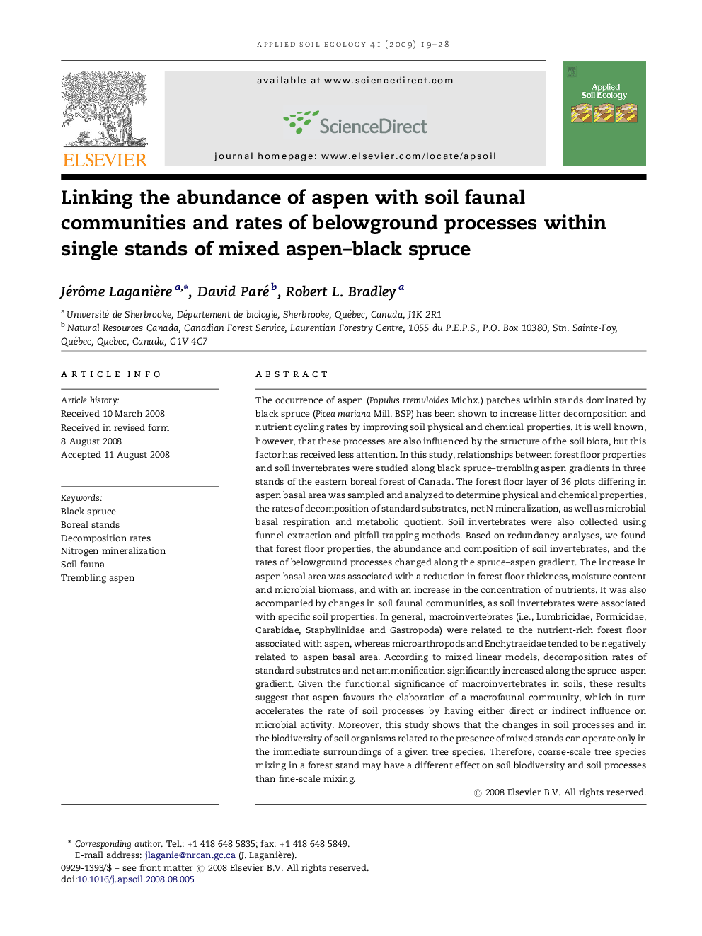 Linking the abundance of aspen with soil faunal communities and rates of belowground processes within single stands of mixed aspen–black spruce