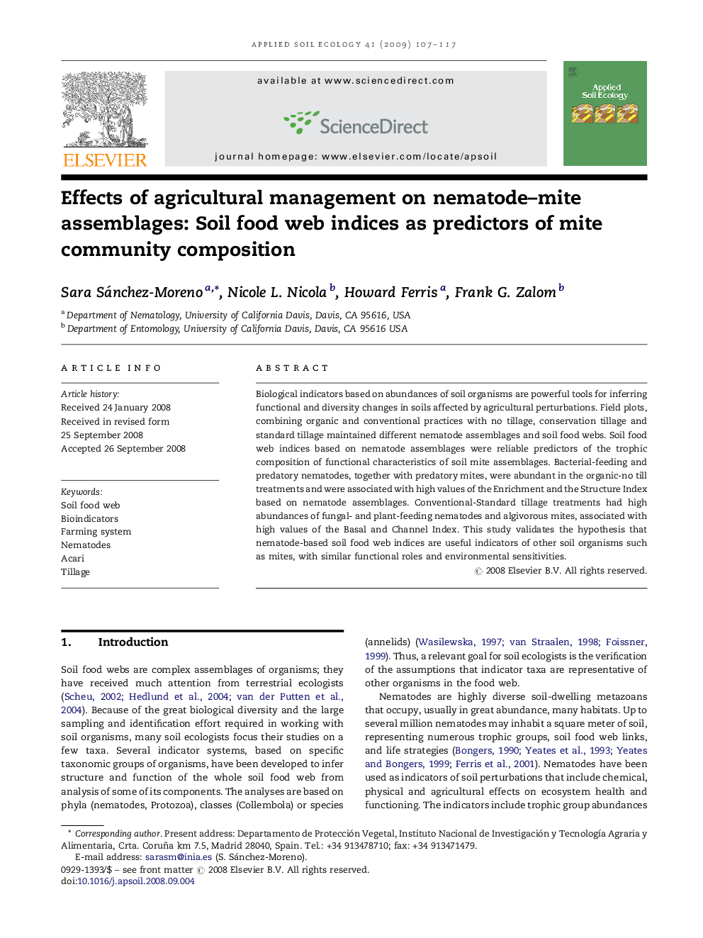 Effects of agricultural management on nematode-mite assemblages: Soil food web indices as predictors of mite community composition