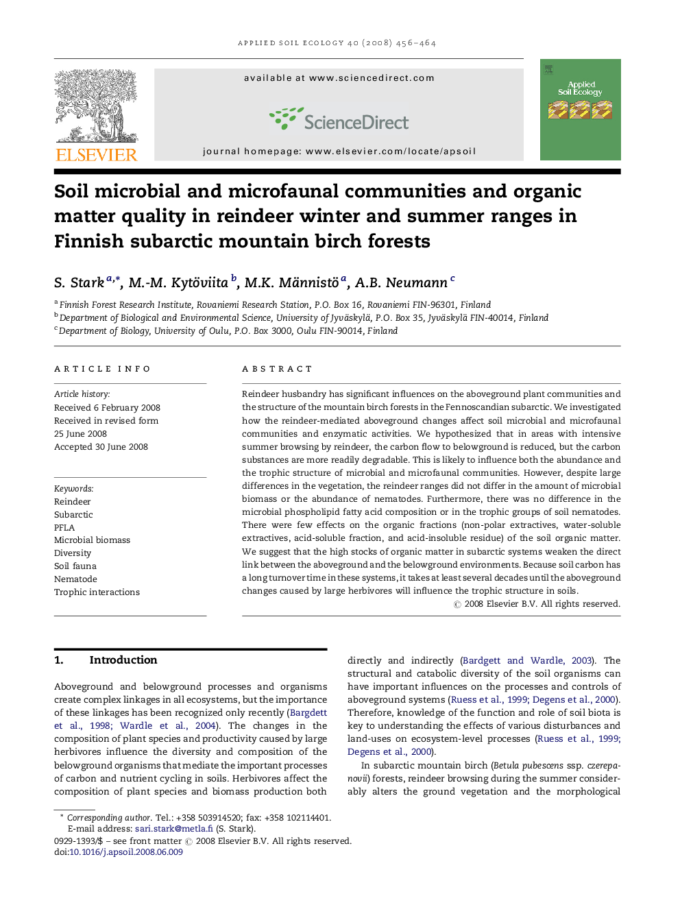 Soil microbial and microfaunal communities and organic matter quality in reindeer winter and summer ranges in Finnish subarctic mountain birch forests