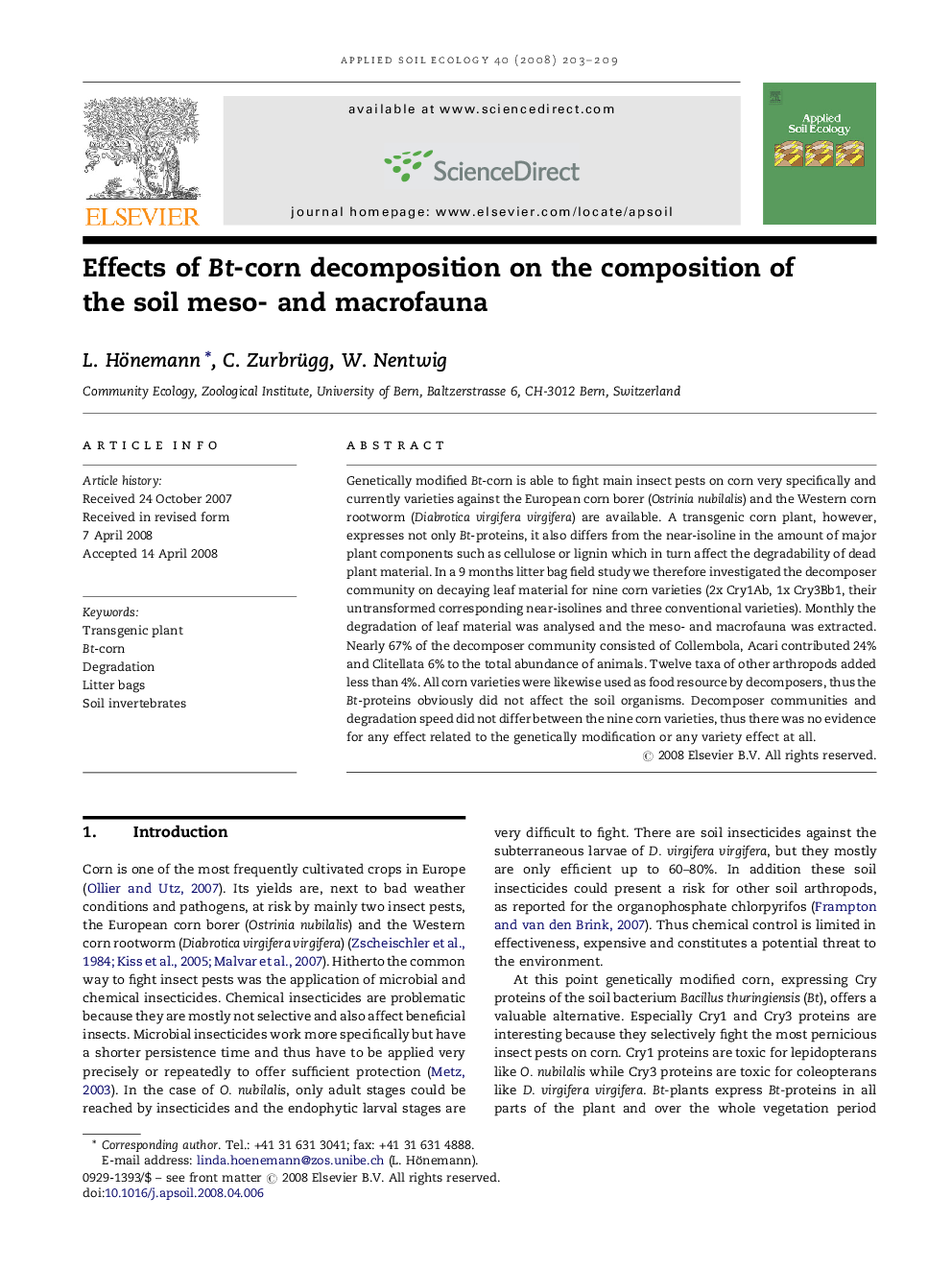 Effects of Bt-corn decomposition on the composition of the soil meso- and macrofauna