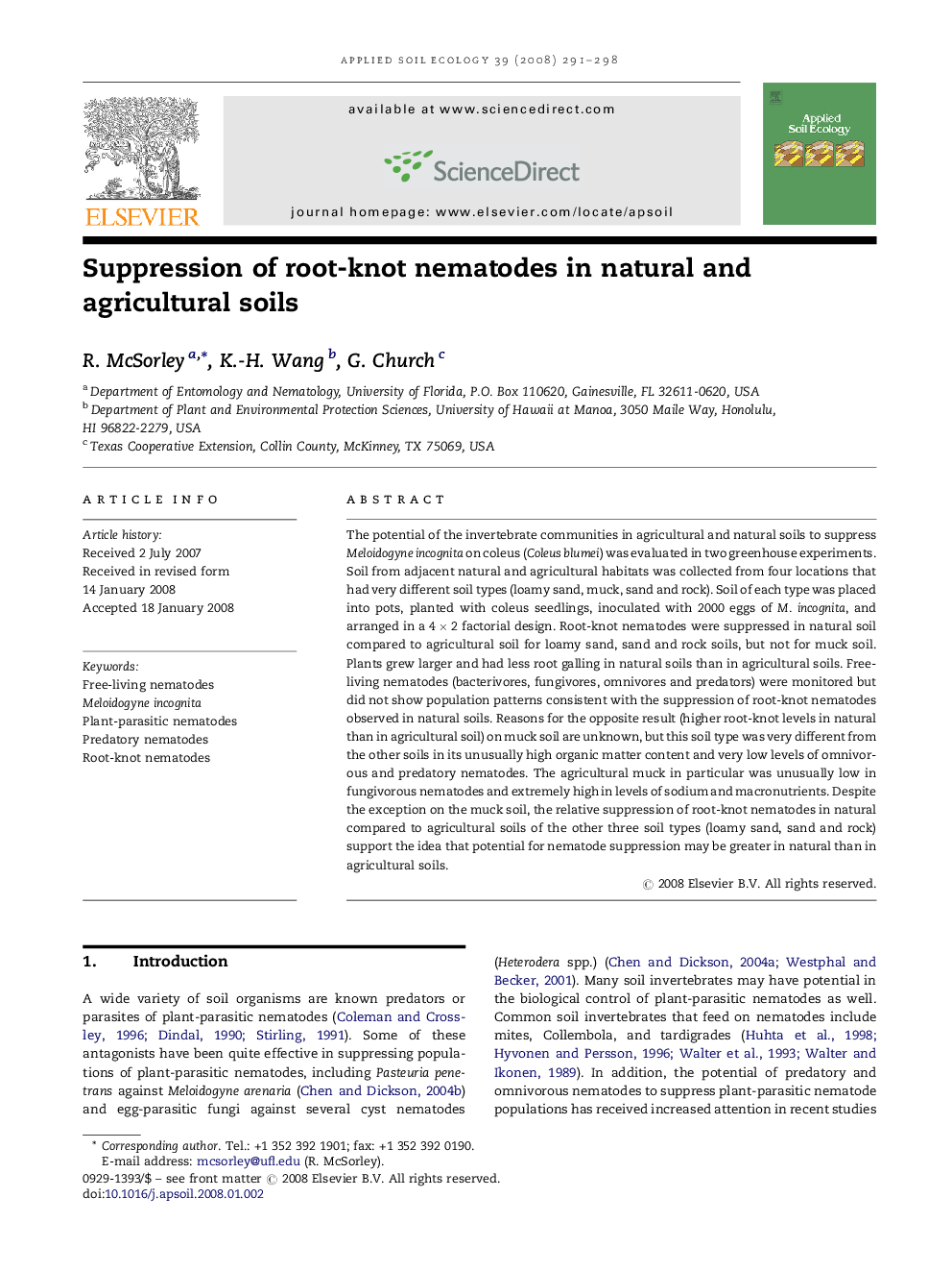 Suppression of root-knot nematodes in natural and agricultural soils