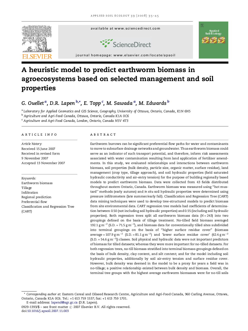 A heuristic model to predict earthworm biomass in agroecosystems based on selected management and soil properties