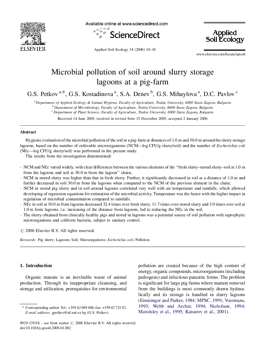 Microbial pollution of soil around slurry storage lagoons at a pig-farm