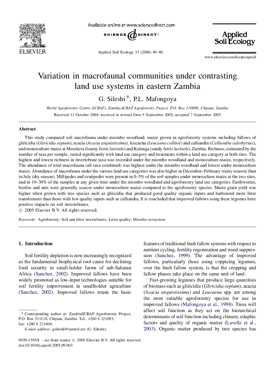 Variation in macrofaunal communities under contrasting land use systems in eastern Zambia