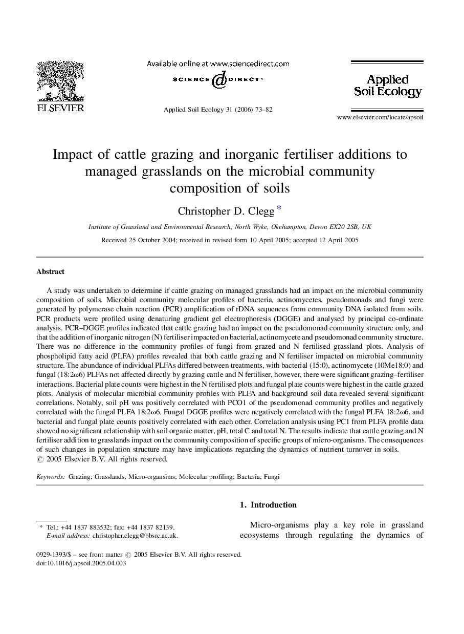 Impact of cattle grazing and inorganic fertiliser additions to managed grasslands on the microbial community composition of soils