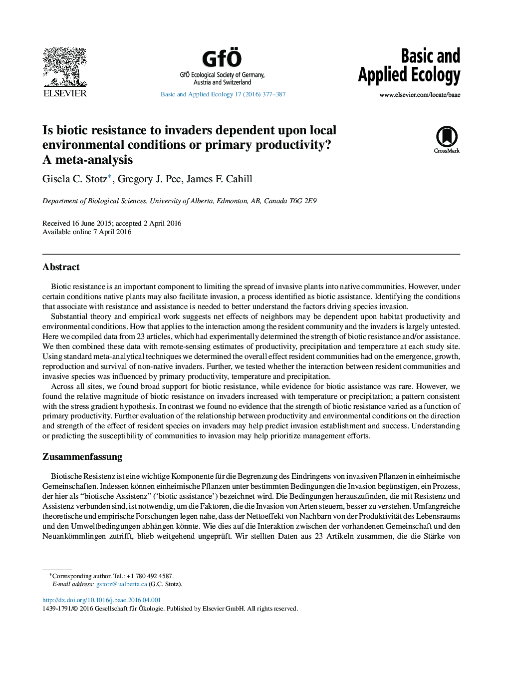 Is biotic resistance to invaders dependent upon local environmental conditions or primary productivity? A meta-analysis